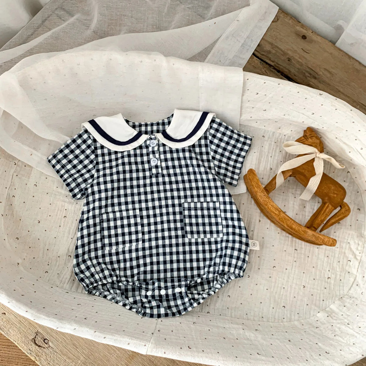 Summer New In Infant Baby Girls Short Sleeve Plaid Bear Outwear Kids Cotton Clothing One-pieces Newborn Cute Bodysuits 유아복