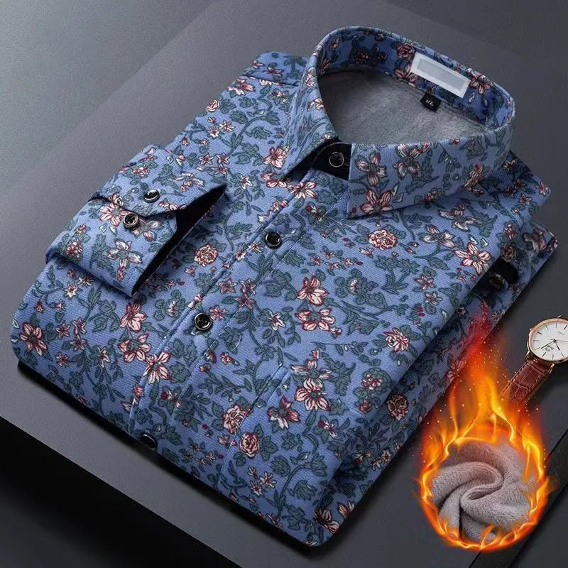 flower design high quality thicken casual mens shirt