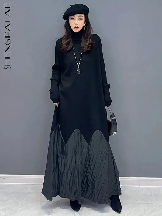 Turtleneck Dress For Women A-line Full Sleeve Robe