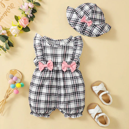 Newborn Baby Girl Clothes Cute Plaid Summer Romper