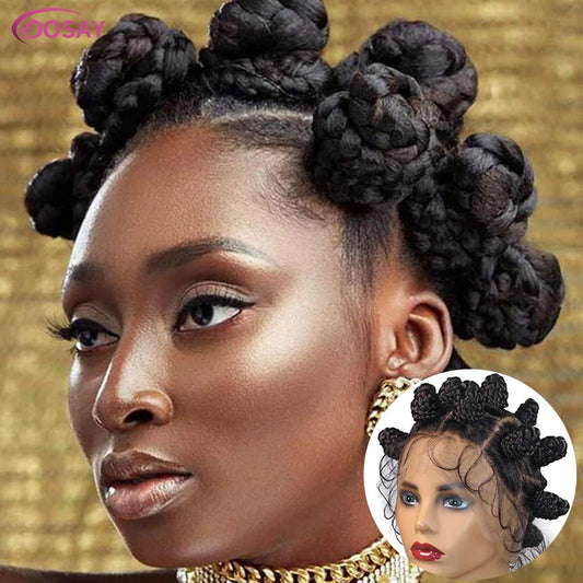 Cornrow Bantu Knots Braided Wigs Full Lace Women African Twist Buns Knotless Braids