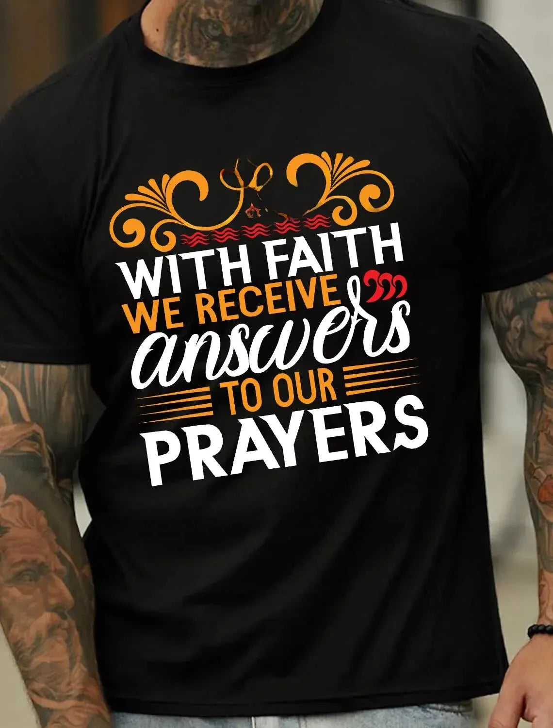 American Style Loose Round Neck Short Sleeve T-shirt Men Faith We Receive Printed Design Cotton Fabric