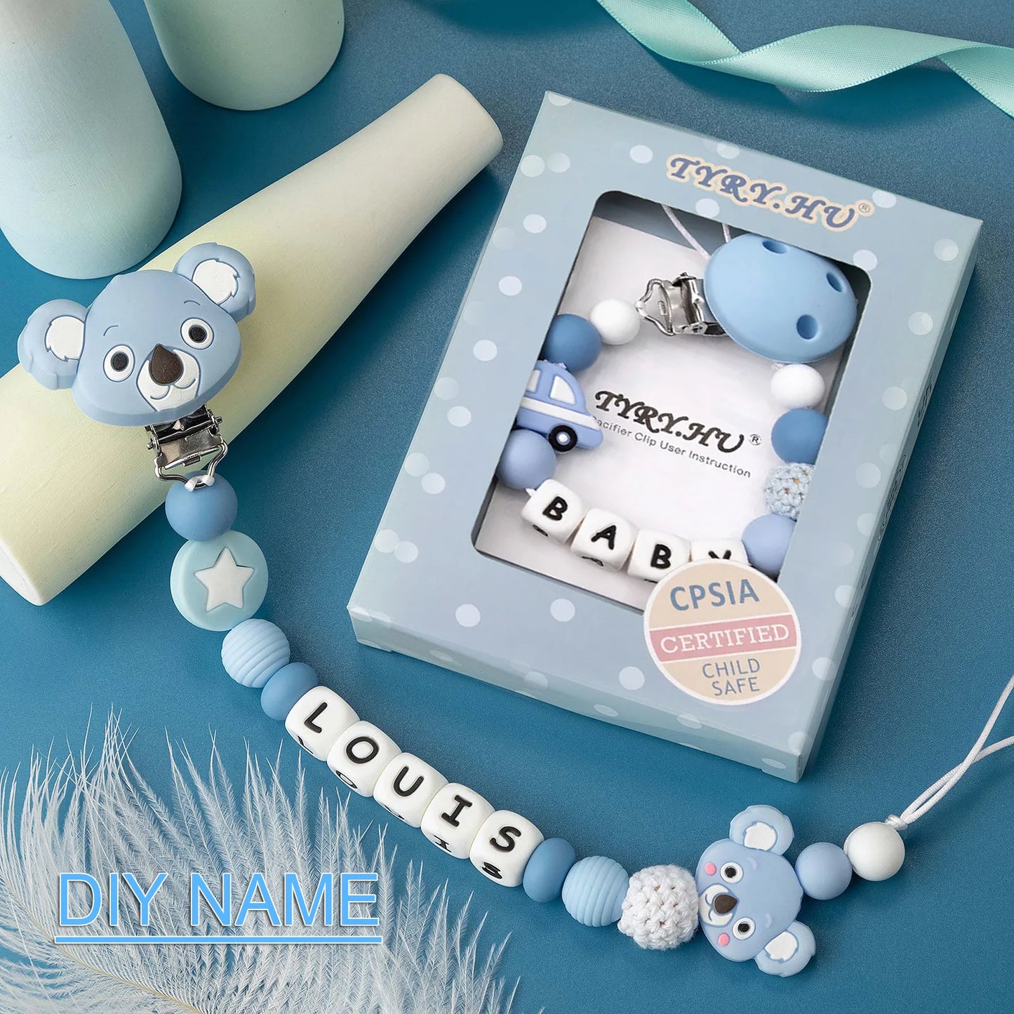 Silicone Baby Pacifier Clip Personalised Name