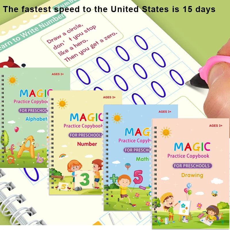 Magic Copybooks Children's Toy Writing Reusable Free Wiping English Arabic Verison Option Writing Practice Copy Books