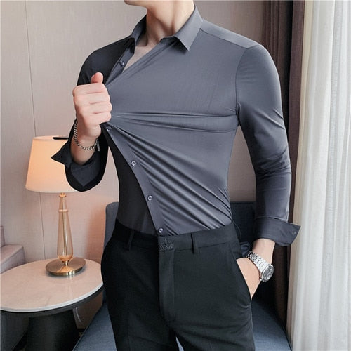 Plus Size 4XL-M High Elasticity Seamless Shirts Men Long Sleeve Top Qu Top Super Deals Plus Size 4XL-M High Elasticity Seamless Shirts Men Long Sleeve Top Qu Top Super Deals