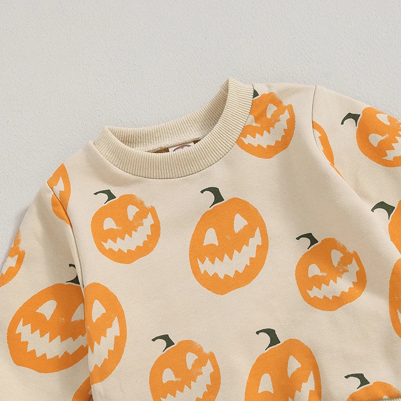 Baby Girls Boys Clothes Set Halloween Pumpkin Print Long Sleeve Crew Neck Sweatshirt with Elastic Waist Sweatpants Fall Clothes