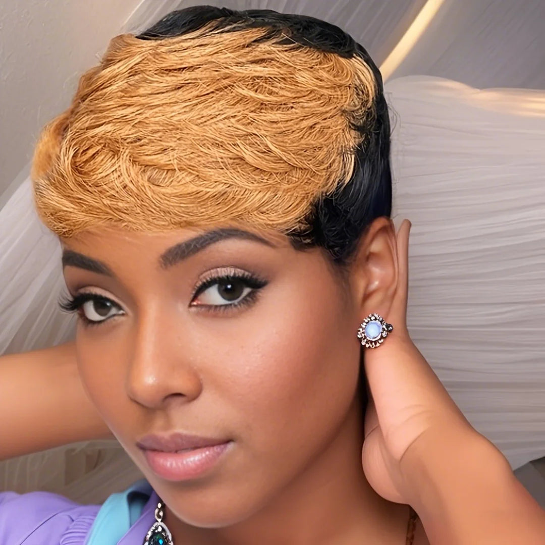 Pixie Cut Wig Short Layered Human Hair Wigs Brazilian Remy Hair Wigs Colorful For Women Full Machine Made Wigs
