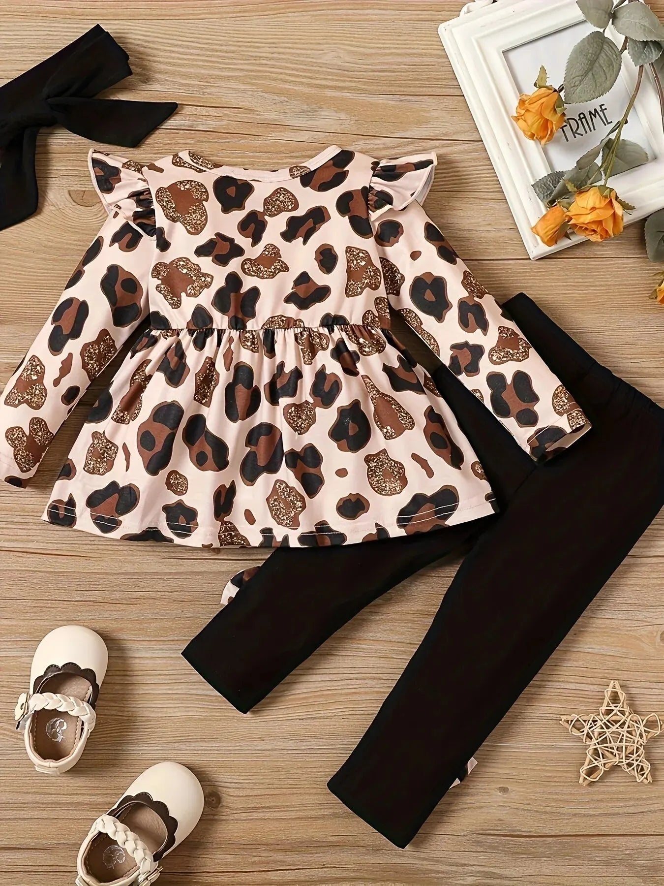 3 Pieces Of Baby Girl Leopard Print Pant and Top Set