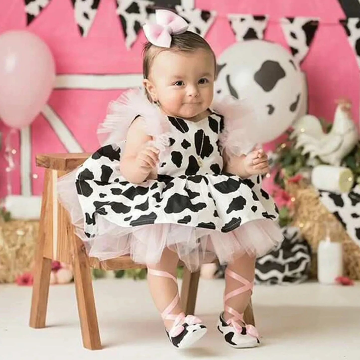 Cow Print Tulle Clothes Newborn Sleeveless Tutu Dresses Hair Band Outfits