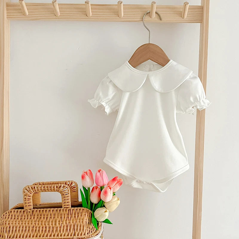 Baby Newborn Bodysuit Summer Doll Collar Baby Romper White Cotton One-piece Clothes Infant Girls Boys Jumpsuit Outfits 0-24M