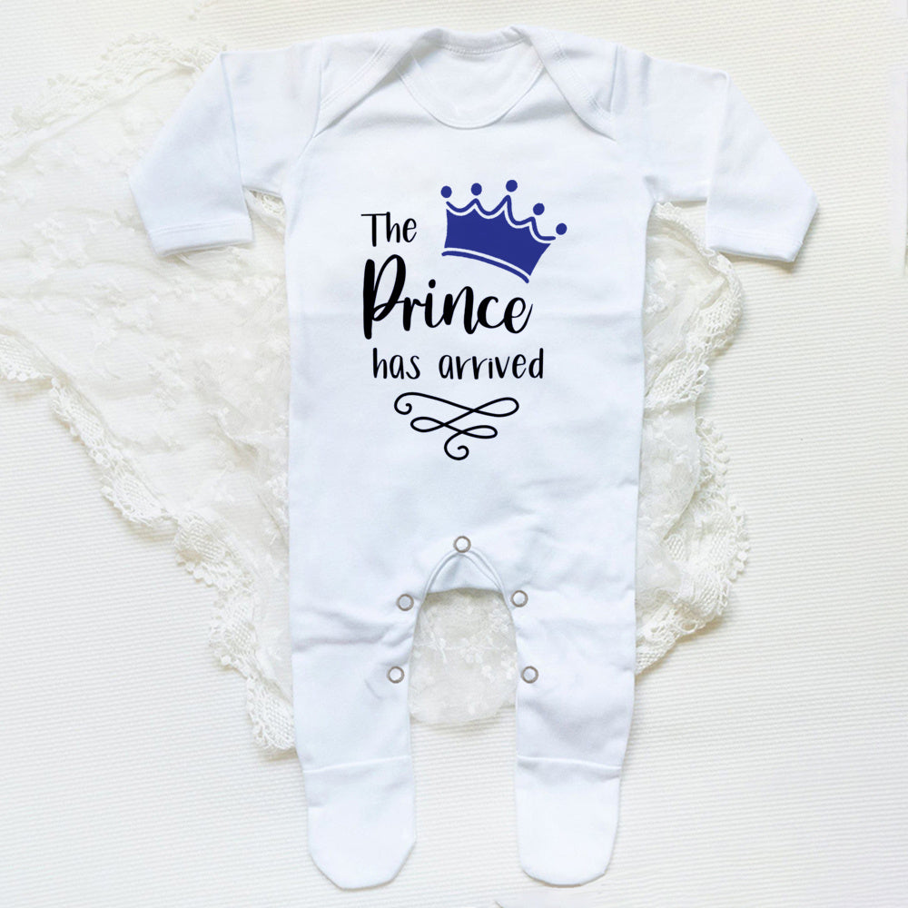 The Prince Has Arrived Print Baby Sleepsuit Bodysuit Newborn Boys Coming Home Hospital Clothes Infant Shower Gift