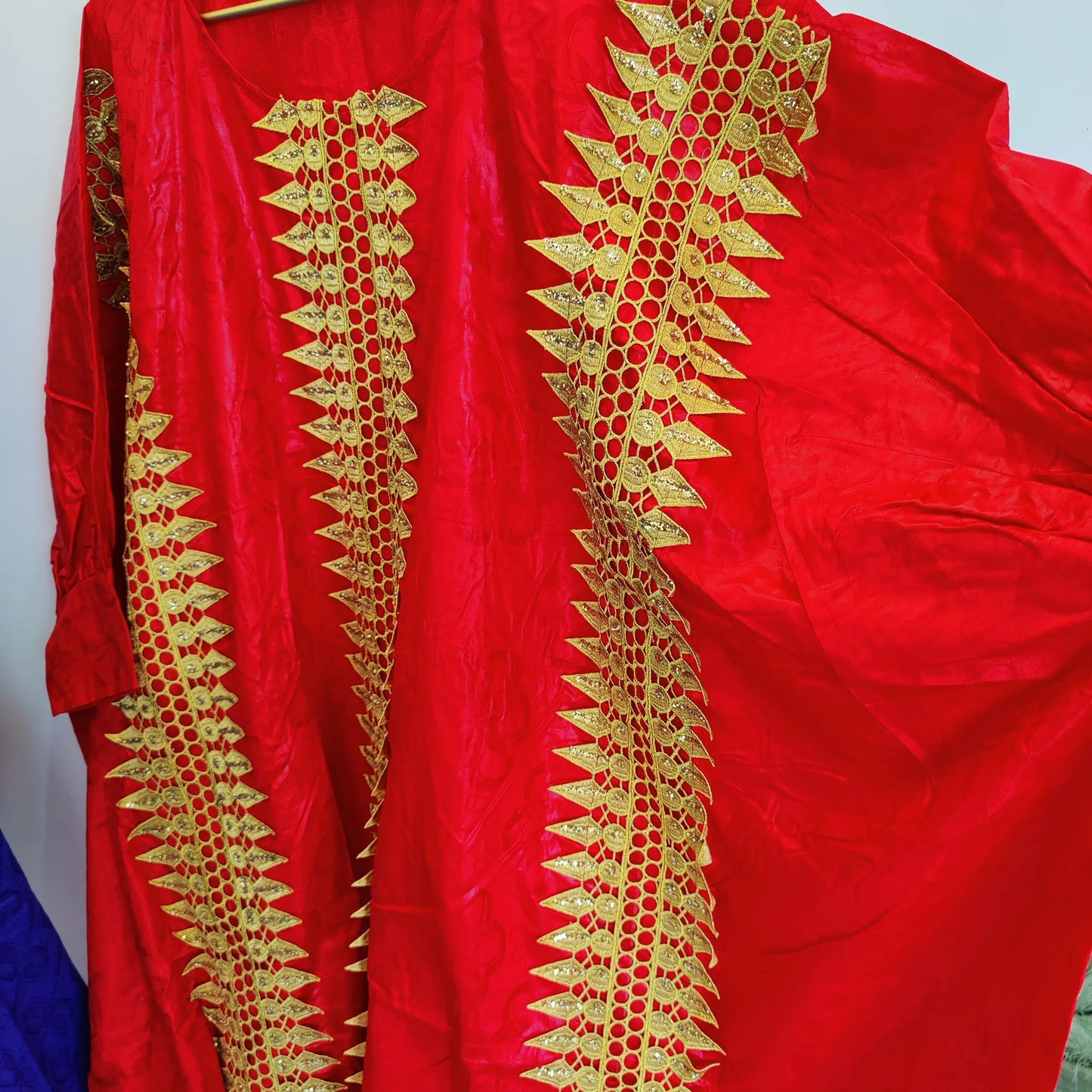 Red Boubou Wedding Dashiki With Gold Embroidery Gown-abaya-Top Super Deals-RED-One Size-Free Item Online