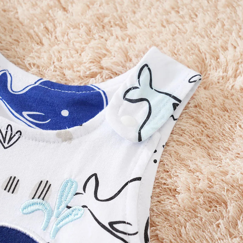 Summer Boys And Girls Cute Cartoon Whale Embroidery Cotton Comfortable Casual Sleeveless Baby Bodysuit