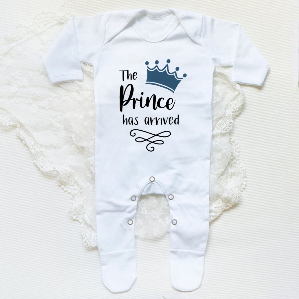 The Prince Has Arrived Print Baby Sleepsuit Bodysuit Newborn Boys Coming Home Hospital Clothes Infant Shower Gift