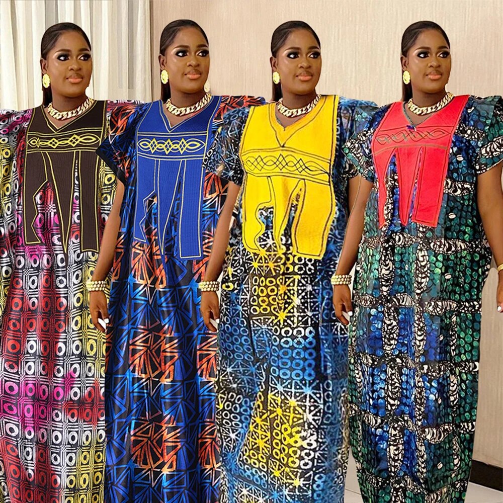 Women Plus Size Batik Print Traditional Embroidery Dresses