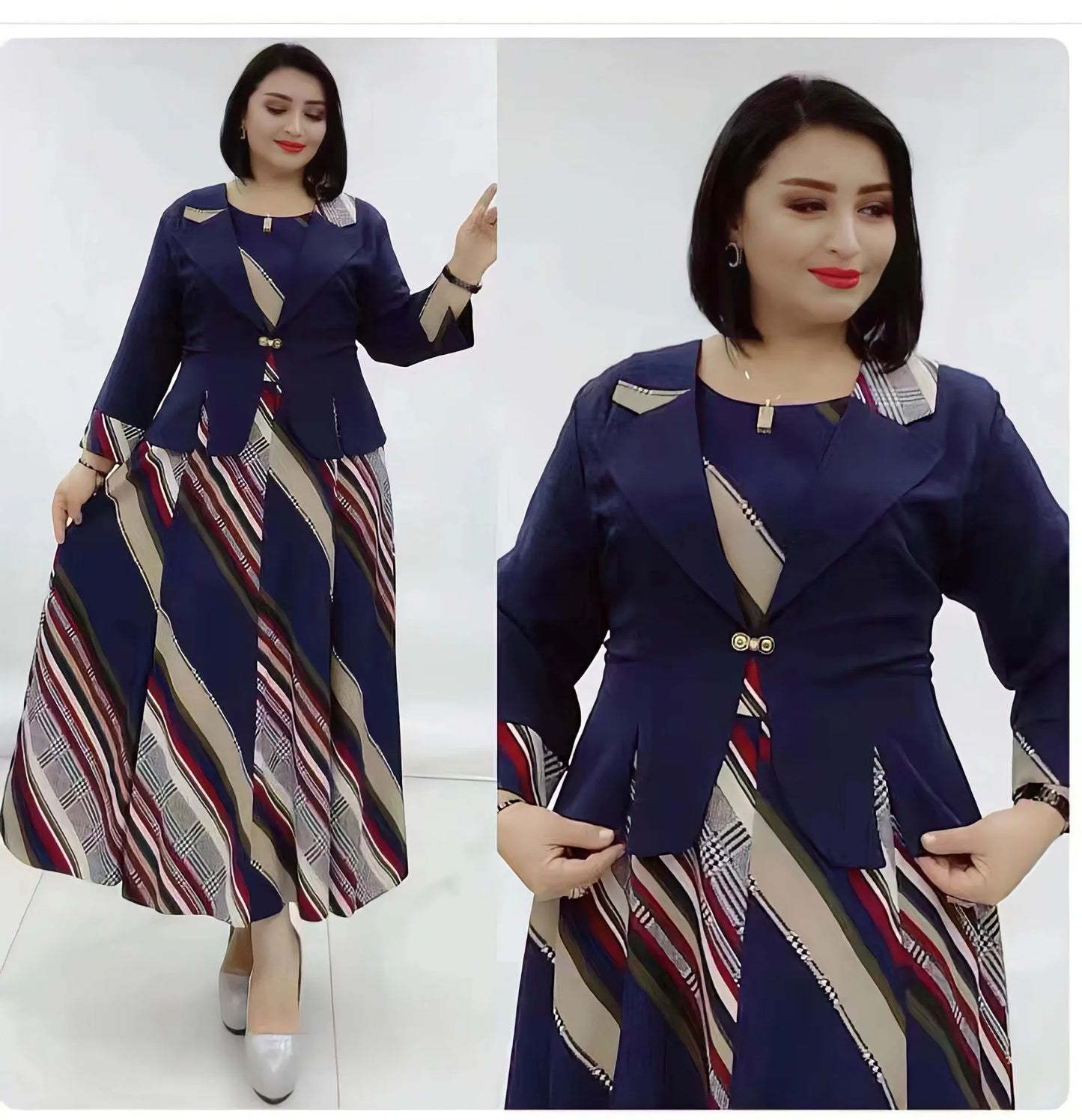 Women Plus Size Office Lady Party Dress with Coat Outfits Robe