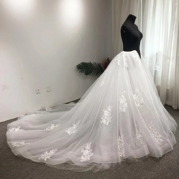 Luxury Detachable Skirt Wedding Overskirt Tulle Train Decorated Bridal Accessories Petticoat White Ivory Lace Appliques