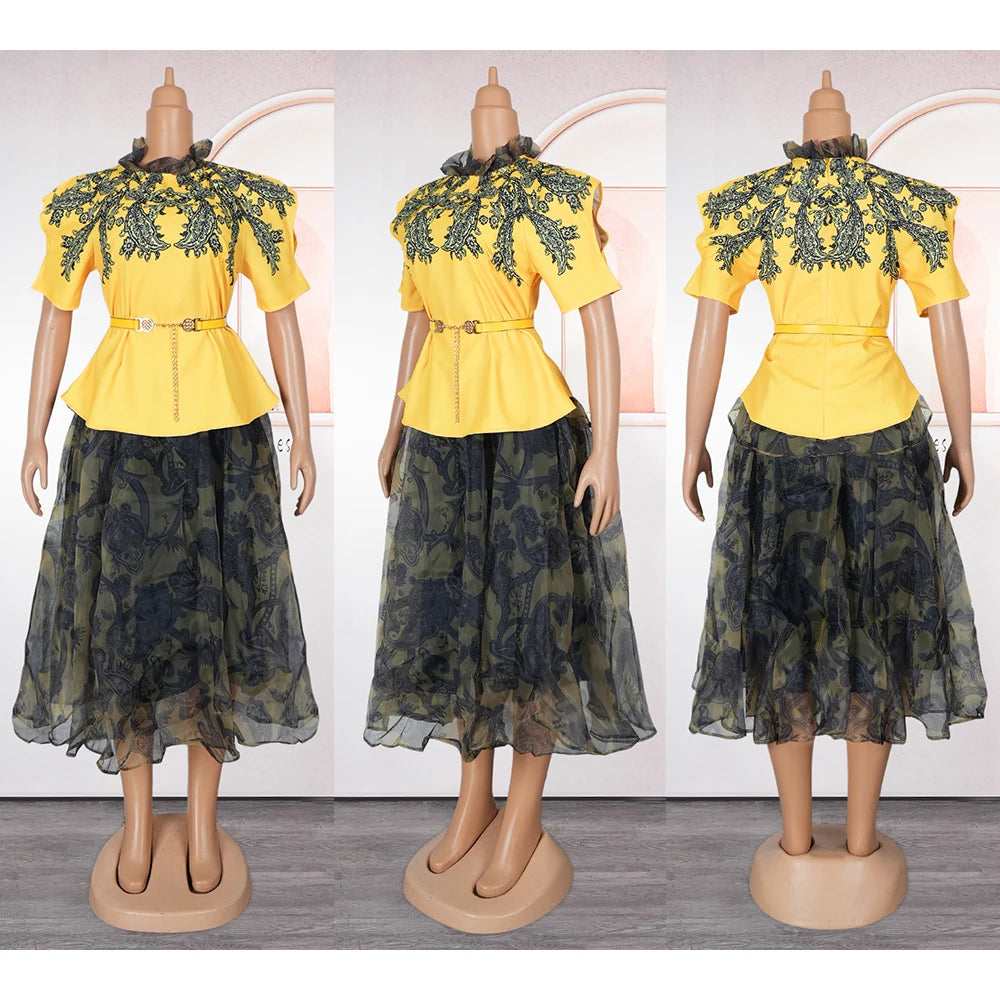 African Dresses for Women 2PCS Sets Tops And Skirts Suits Dashiki Ankara Print Outfits Plus Size Turkey Wedding Party Dress 2025