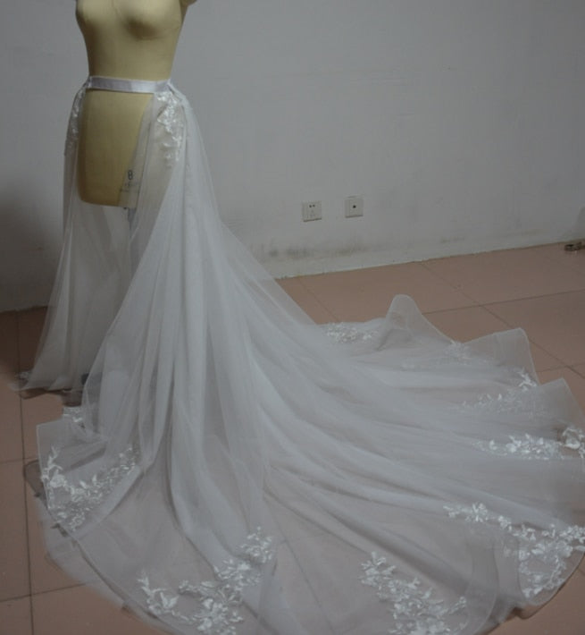 HOT Detachable skirt wedding overskirt, tulle wedding train decorated lace Detachable wedding overskirt custom size