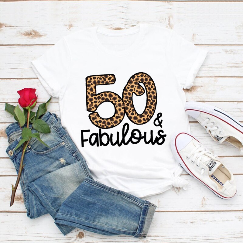 Leopard Number 30 40 50 60 70 80 Happy Birthday T-Shirt Fabulous T Shirt Women Clothes