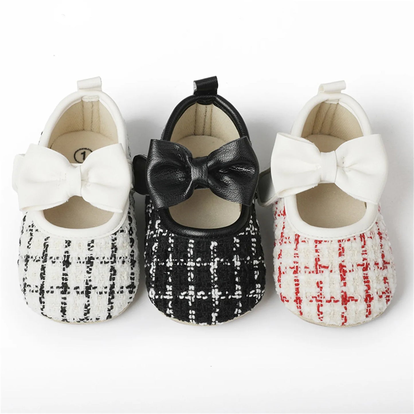 New Fashion Infant Baby Girls Single Shoes Plaid Bowknot First Walkers Shoes Toddler Party Sandals Soft Soled Princess Shoes