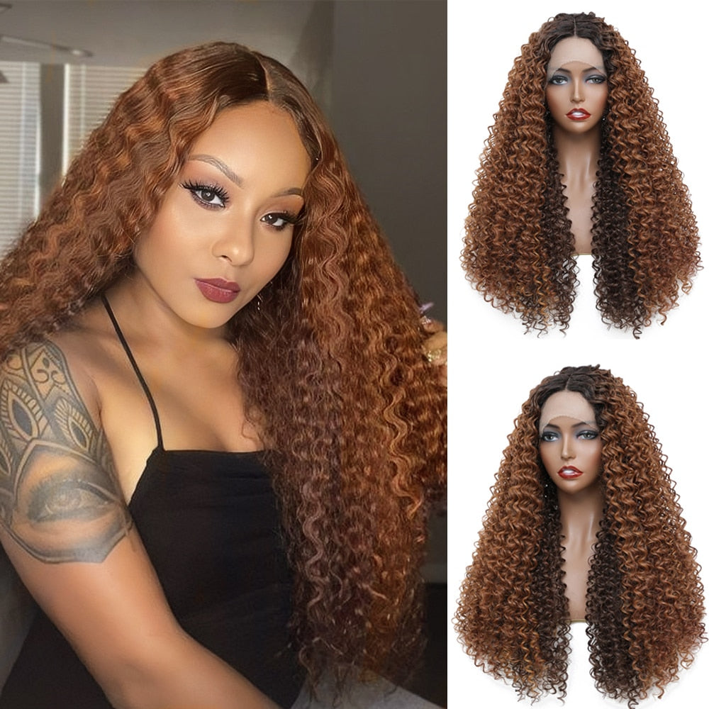 Ombre Brown Kinky Curly Lace Front Wigs