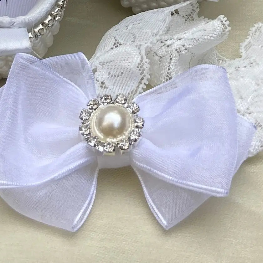 White Pearls Bling Rhinestone Baby Crib Shoes Christening Outfit