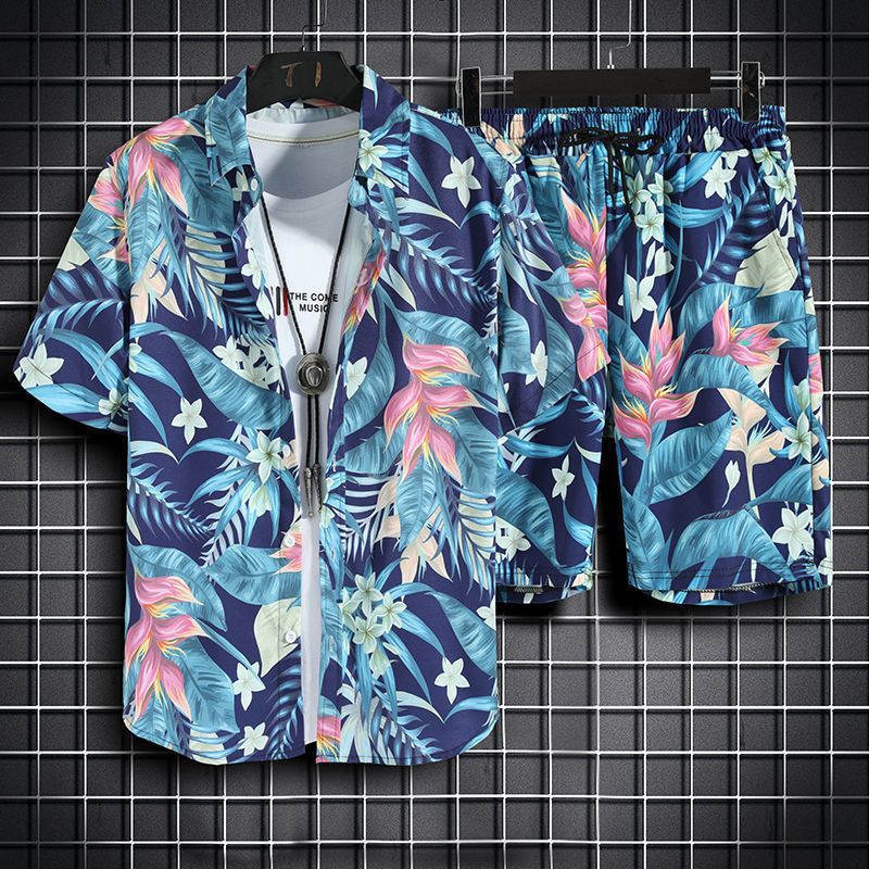 Beach Clothes Men 2 Piece Quick Dry Hawaiian Shirt and Shorts Set-men hawaian outfit set-Top Super Deals-9-M-Free Item Online