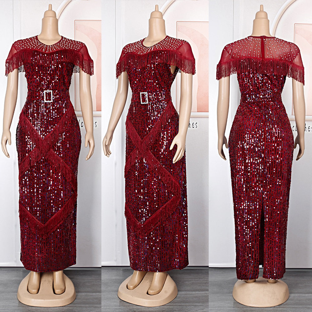 Luxury Sequin Evening Dress Tassel Bodycon Gown Wedding Party Birthday Dress 2023 Summer Clothing