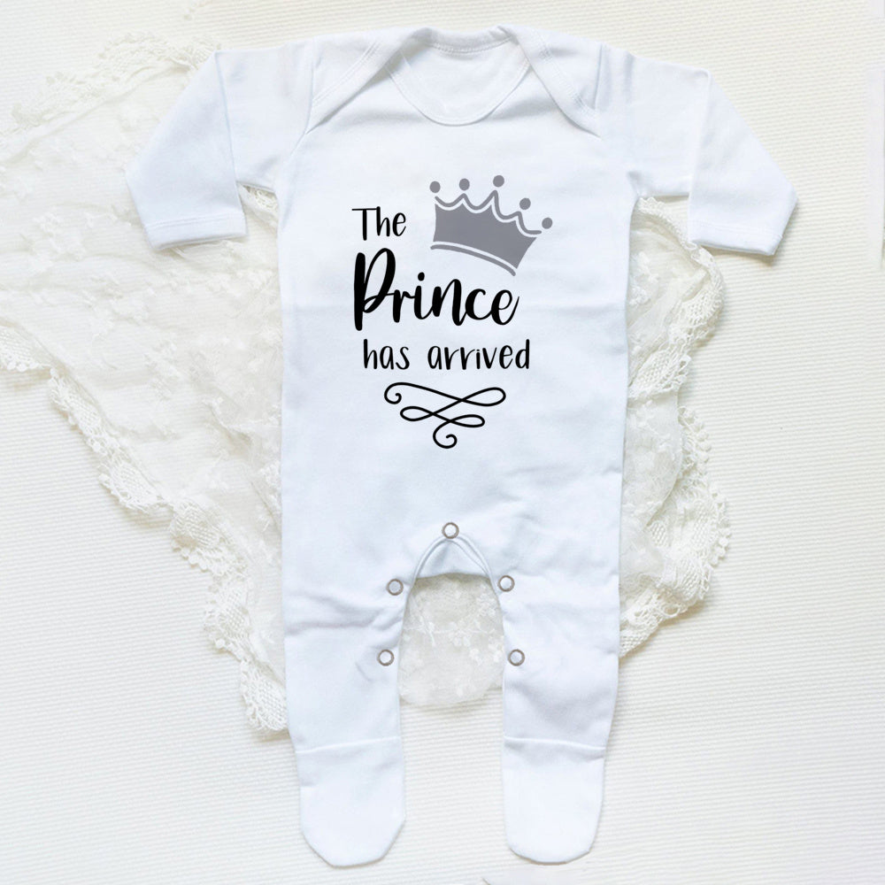 The Prince Has Arrived Print Baby Sleepsuit Bodysuit Newborn Boys Coming Home Hospital Clothes Infant Shower Gift