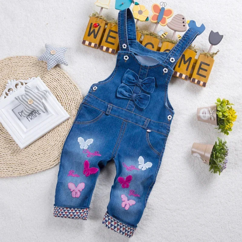 DIIMUU Toddler Baby Clothing Boys Overalls Girl Denim Bib Pants Cartoon Bear Cute Casual Dungarees Long Trousers Fashion Rompers