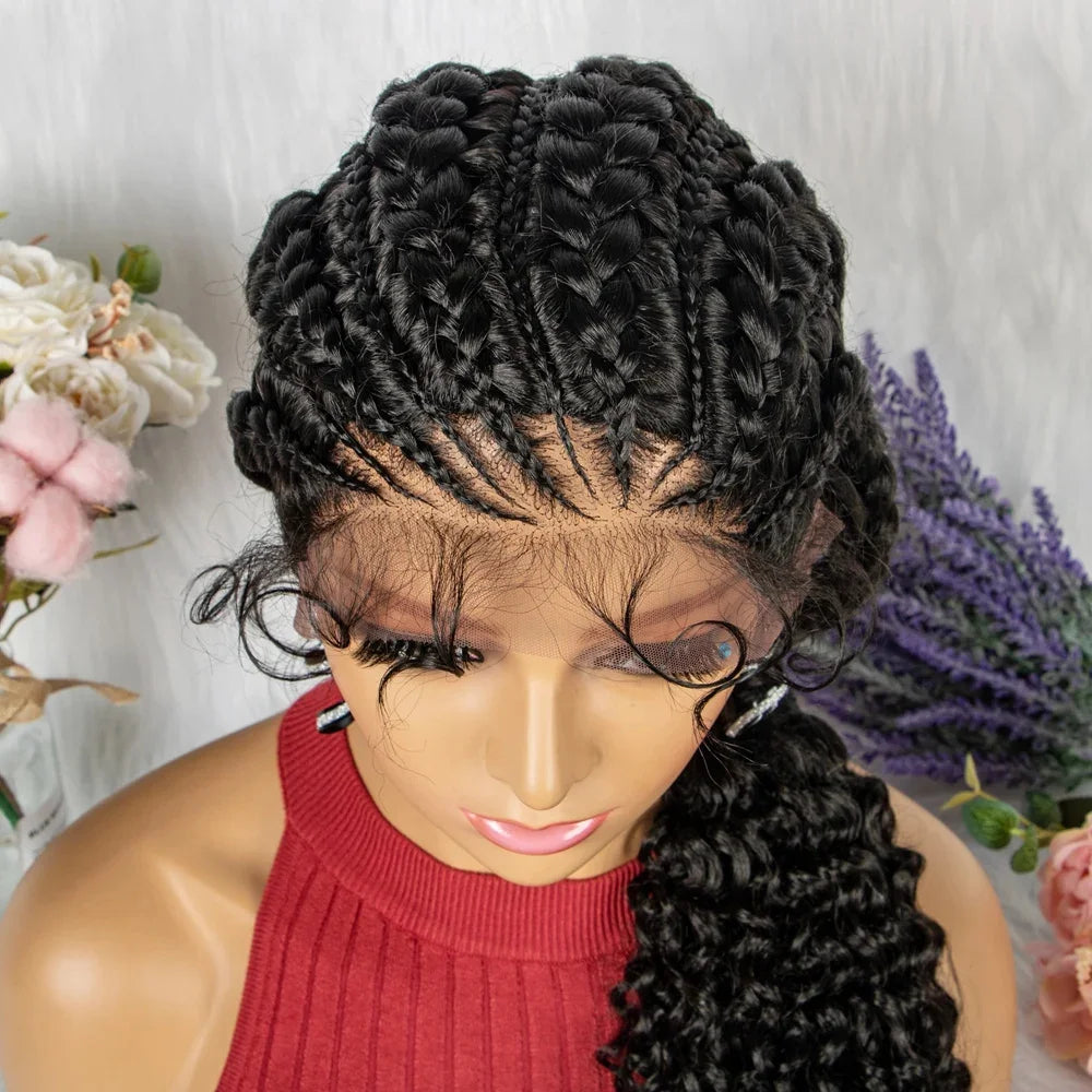 Synthetic Lace Front Cornrow Braids Wigs 28 Inch Double Dutch Braids Handmade Twist Braided Wigs with Baby Hair