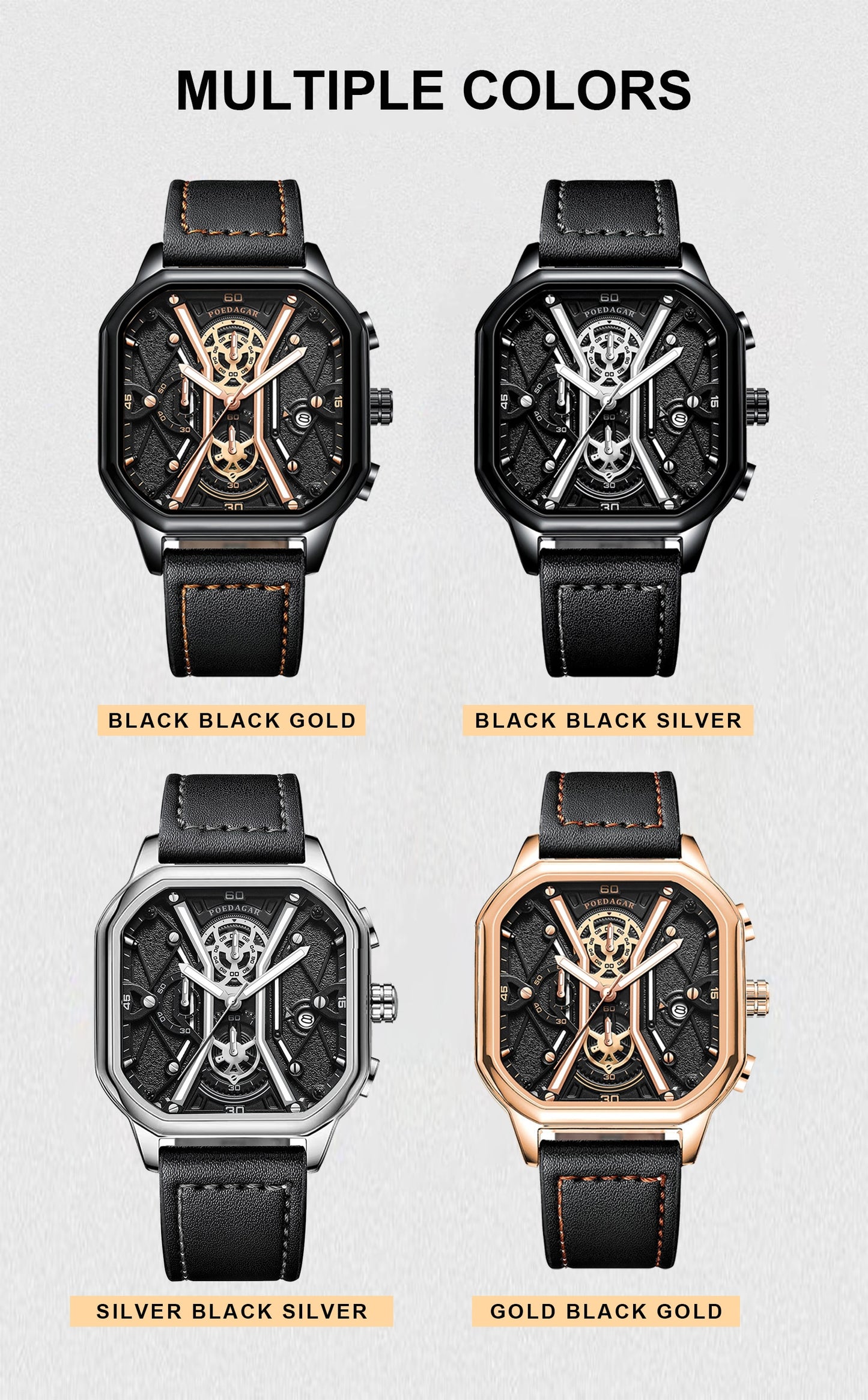 BeniSap Fashion Men Wristwatches Luxury Chronograph Luminous Waterproof Date Man Watch Square