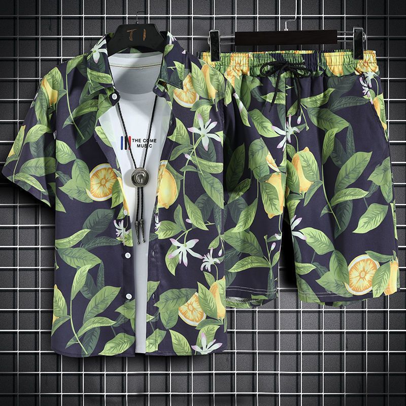 Beach Clothes Men 2 Piece Quick Dry Hawaiian Shirt and Shorts Set-men hawaian outfit set-Top Super Deals-3-M-Free Item Online