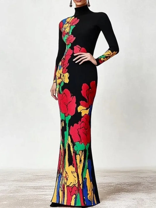 Vintage Elegant Multi-Colored Floral Printed Evening Dresses