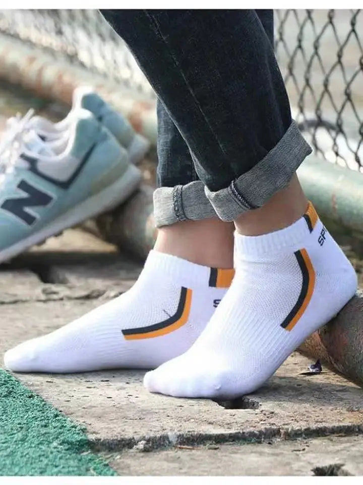 5pairs Men's Fashion Sports Socks, Striped Cotton Sweat Absorption Breathable Comfortable Ankle Socks