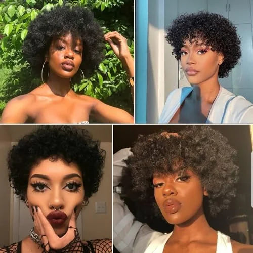 Afro Kinky Curly Human Hair Short Wigs for Women Fluffy Machine Made Wig Human Hair Pixie Cut Natural Looking