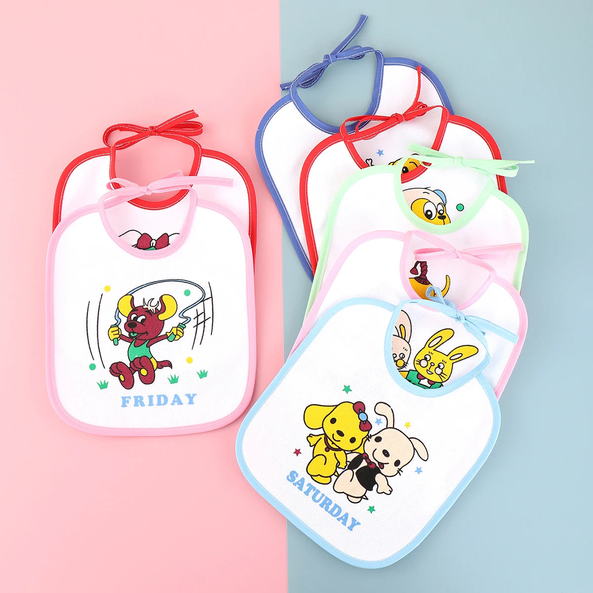 7pcs Weekly Without Repeating Baby Bibs U Shaped Newborn Infants Waterproof Printing Burp Cloths Saliva Towel for Baby