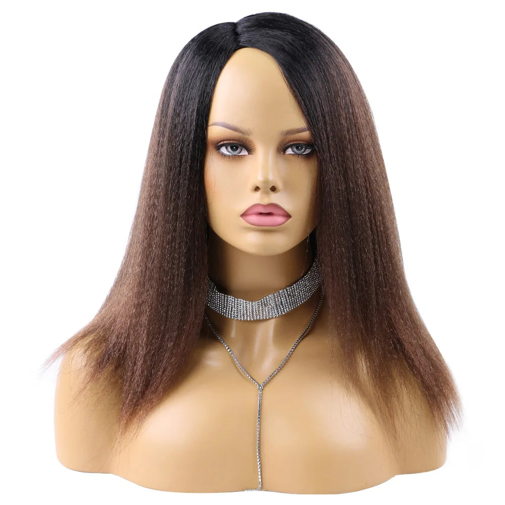 Kinky Curly Afro Hair Wigs Yaki Straight Wigs Ombre Synthetic Wig For Women Medium Part Women Black Natural Female Wigs cosplay