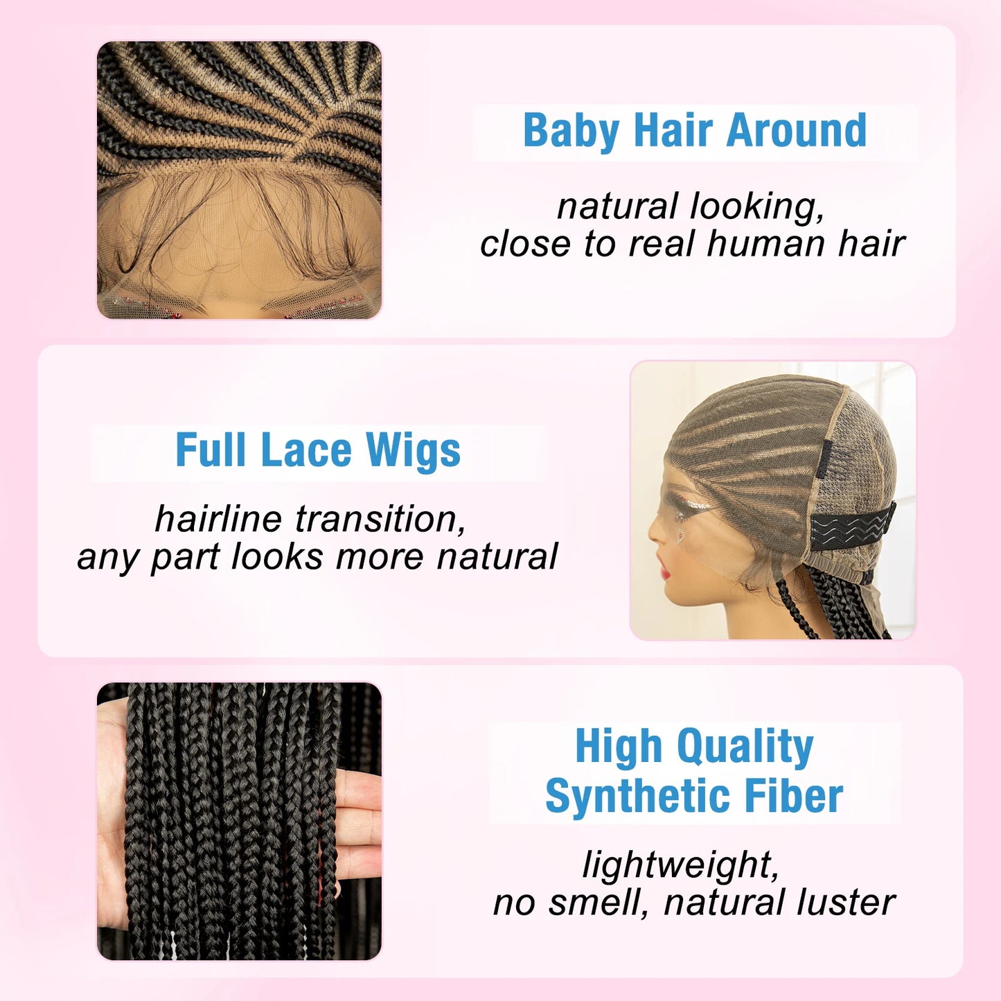 Full Lace Cornrow Braided Wigs Black Women Handmade Synthetic Long Box Braided Wig with Baby Hair Lace Front Braids Wigs