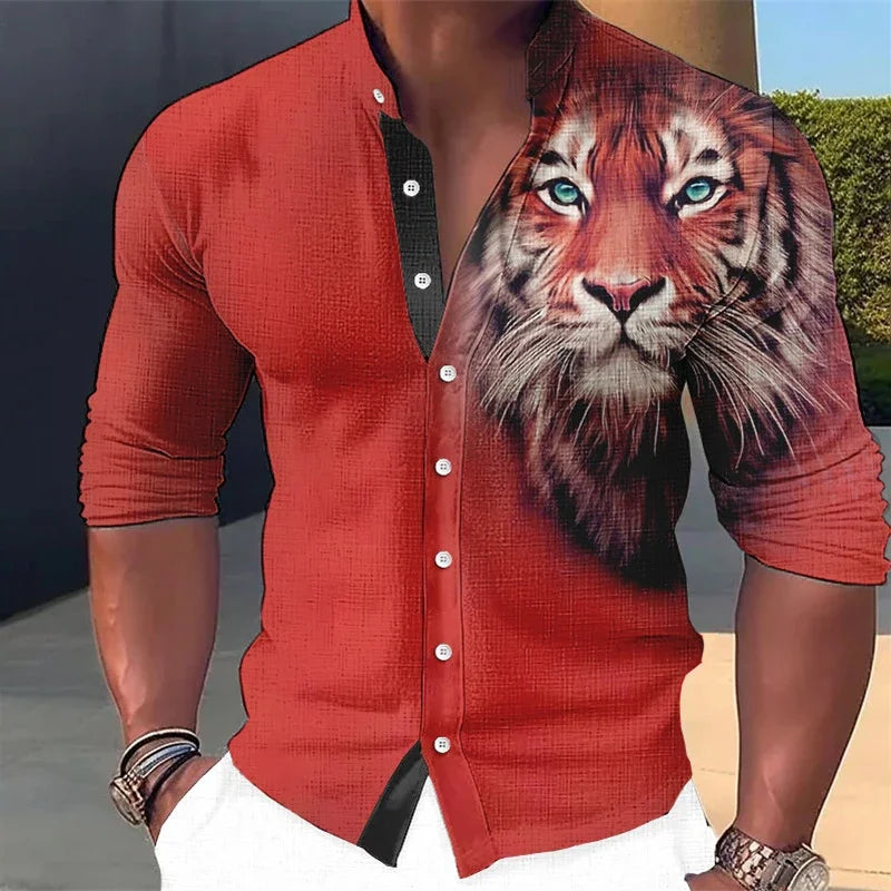 Tiger 3D Printed Shirt Men Casual Streetwear Clothing