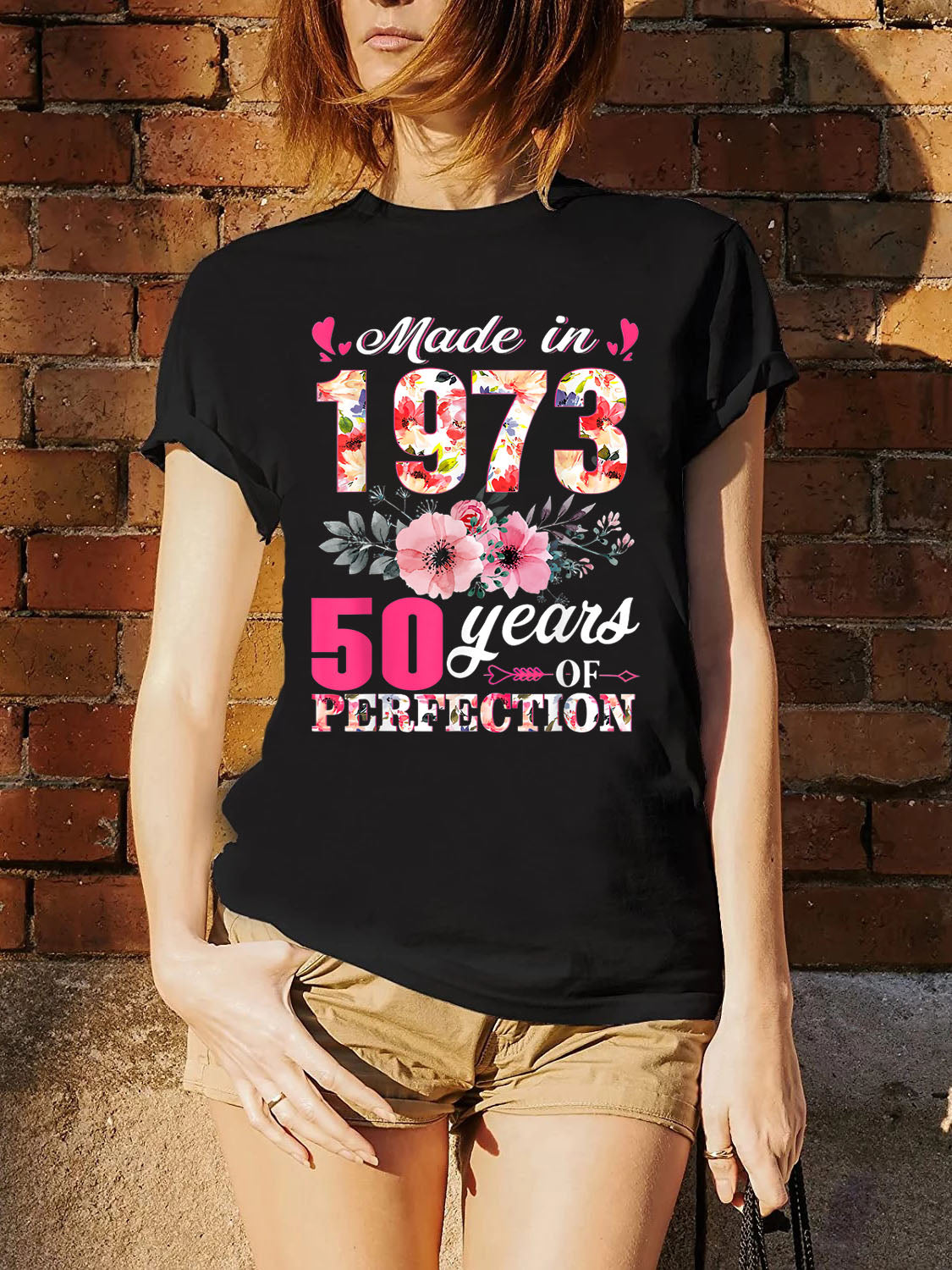 Born In 1973 Floral 50 Years Old Birthday Women T-Shirt Printed Top Unisex Casual Tee Streetwear