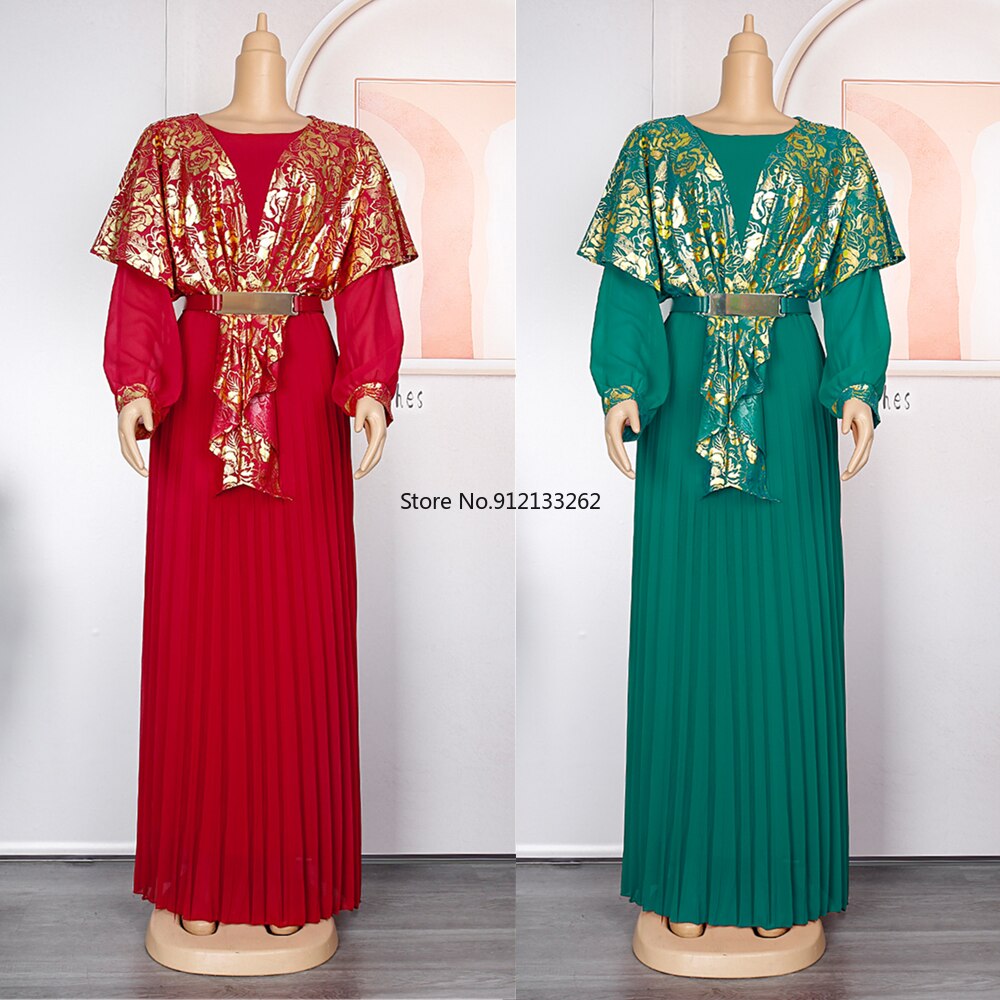 Chiffon Dresses Women Plus Size Evening Party Long Dress Dashiki Print Muslim Abaya Kaftan