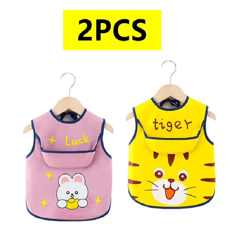 2PCS/1PCS Eating Feeding Smock Baby Toddler Apron Bibs Waterproof Adjustable Size Girls Boys Newborn Stuff 1-4 Years