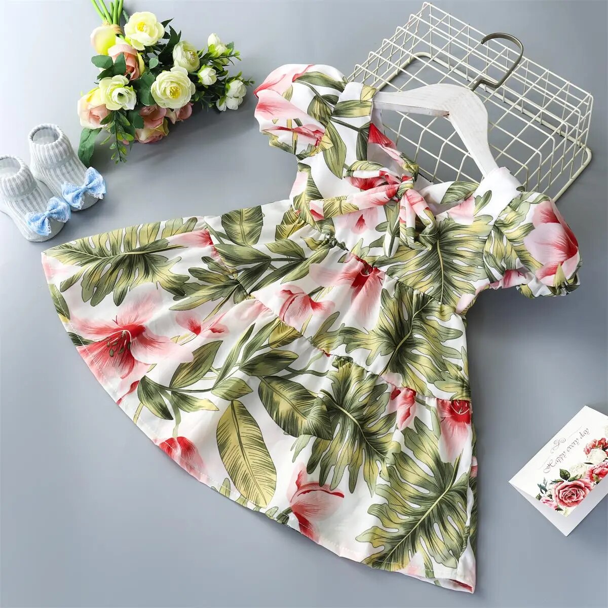 Summer Toddler Dresses Baby Girl Clothes Cute Flowers Print Princess Dress