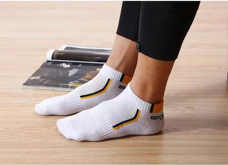 5pairs Men's Fashion Sports Socks, Striped Cotton Sweat Absorption Breathable Comfortable Ankle Socks