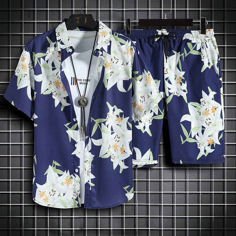 Beach Clothes Men 2 Piece Quick Dry Hawaiian Shirt and Shorts Set-men hawaian outfit set-Top Super Deals-7-M-Free Item Online