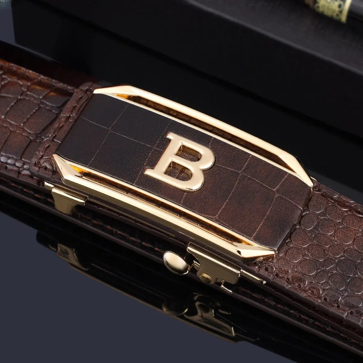 Men Leather Belt Crocodile Pattern Automatic Buckle Fashionable Versatile Waist Belt Middle-aged Casual Business 120cm