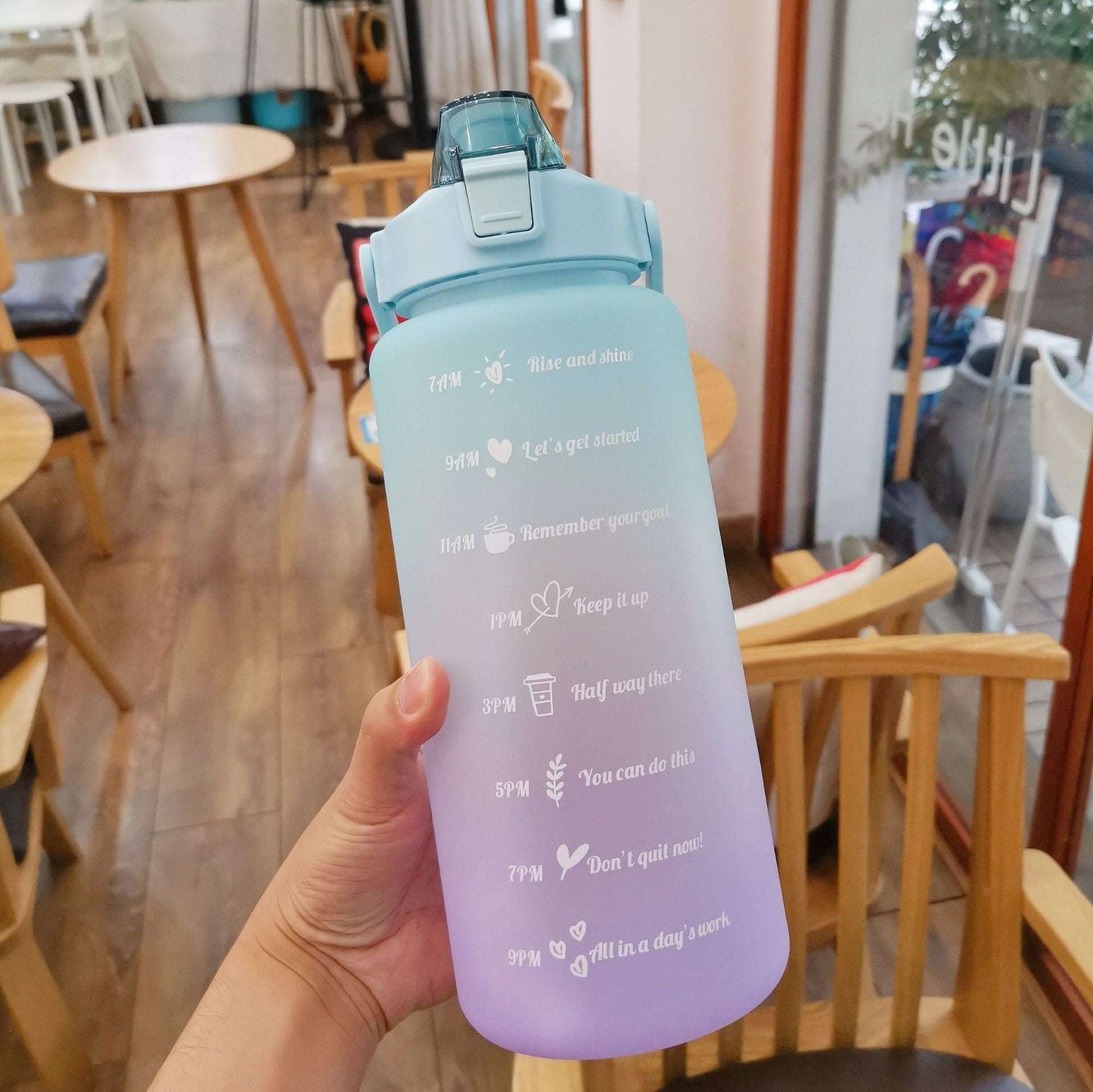 2 Liter Water Bottle with Straw Female Girls Large Portable Travel Bottles Sports Fitness Cup Summer Cold Water with Time Scale