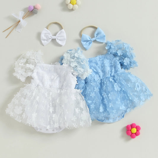 Pudcoco Infant Newborn Baby Girl 2 Piece Outfits Flower Short Sleeve Romper Dress with Cute Headband Set Summer Clothes 0-18M